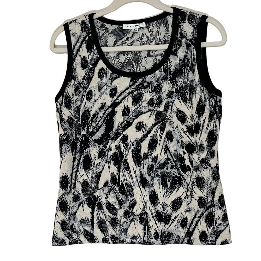 St. John Womens Sleeveless Knit Top Black & White Size P
